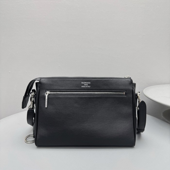 NIGO Balenciaga Bel Air Men's Solid Color Distressed Silver Metal Accessory Cowhide Messenger Bag Shoulder Bags #nigo77339