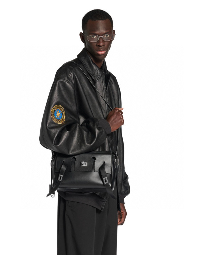 NIGO Balenciaga Bel Air Men's Solid Color Distressed Silver Metal Accessory Cowhide Messenger Bag Shoulder Bags #nigo77339