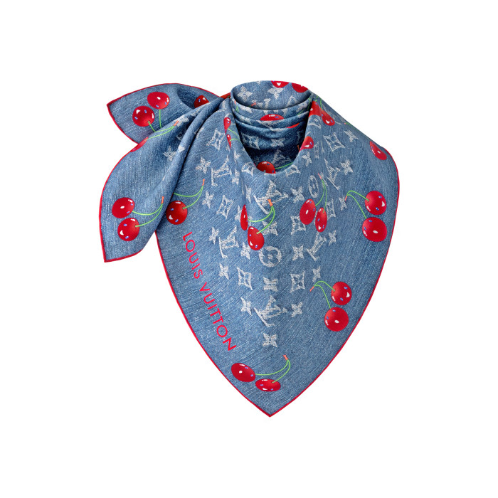 NIGO Louis Vuitton LV x TM MONOGRAM CERISE 90 Women's Cherry Pattern Letter Print Solid Color Pure Silk Square Scarf #nigo77353