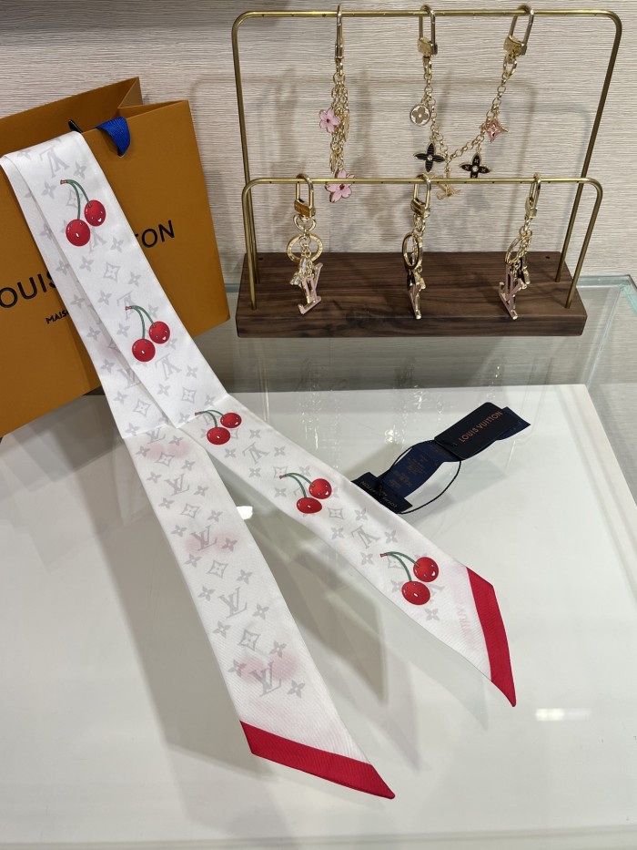 NIGO Louis Vuitton LV x TM Monogram Cerise Women's Cherry Pattern Letter Print Solid Colour Pure Silk Headband Scarf #nigo77352