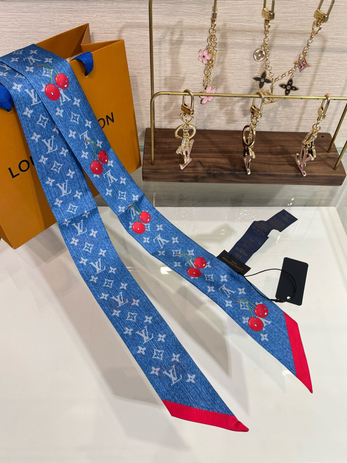 NIGO Louis Vuitton LV x TM Monogram Cerise Women's Cherry Pattern Letter Print Solid Colour Pure Silk Headband Scarf #nigo77352