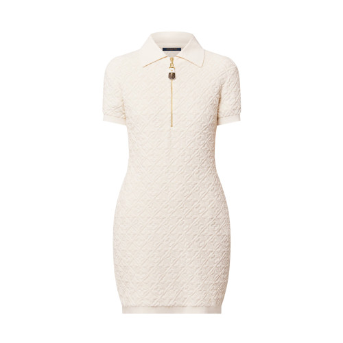 NIGO Louis Vuitton Women's Spring/Summer Embossed Letter Print Solid Color Wool Knit Half-Zip Slim-Fit Short-Sleeve Dress #nigo77361