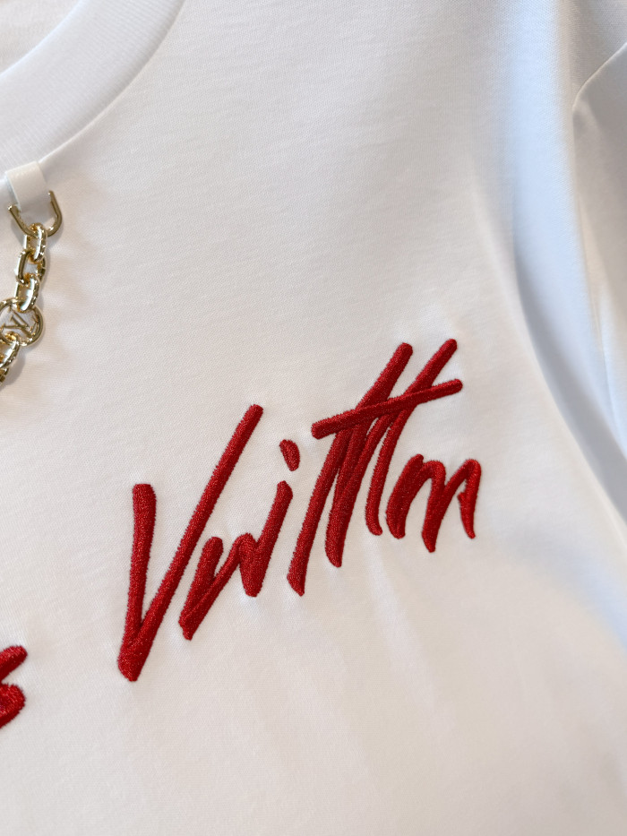 NIGO Louis Vuitton Women's Summer Solid Color Embroidered Letter Print Round Neck Cotton Short T-Shirt #nigo77359
