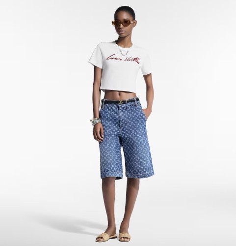 NIGO Louis Vuitton Women's Summer Solid Color Embroidered Letter Print Round Neck Cotton Short T-Shirt #nigo77359