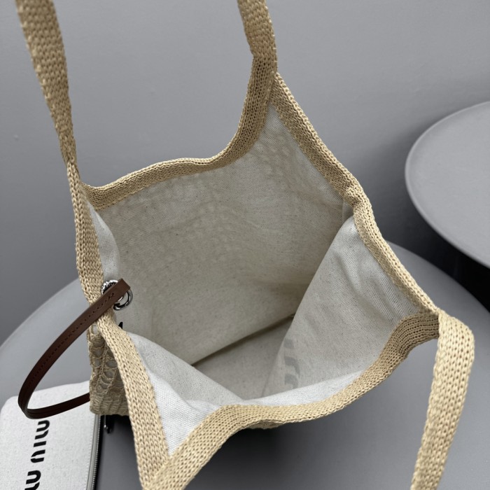 NIGO MiuMiu IVY Raffia Women's Solid Color Linen Woven Mesh Letter Print Shopping Bag Shoulder Bags #nigo77355
