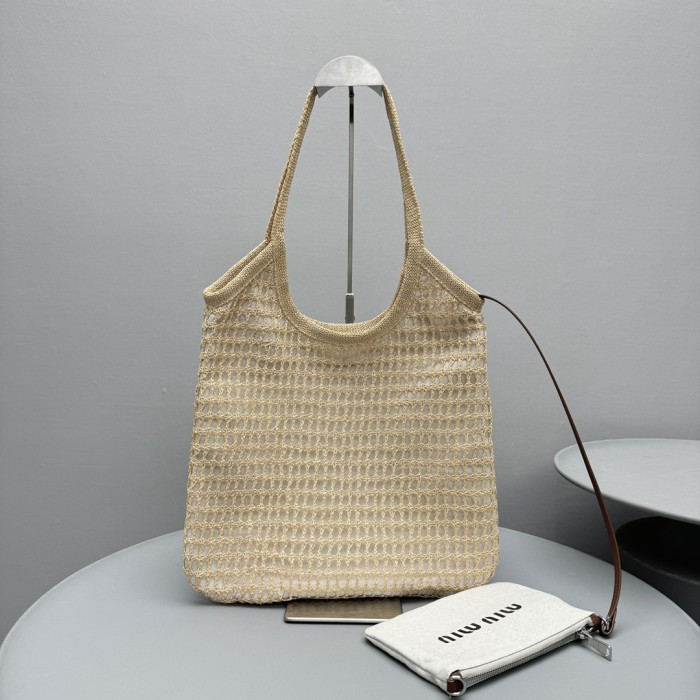 NIGO MiuMiu IVY Raffia Women's Solid Color Linen Woven Mesh Letter Print Shopping Bag Shoulder Bags #nigo77355