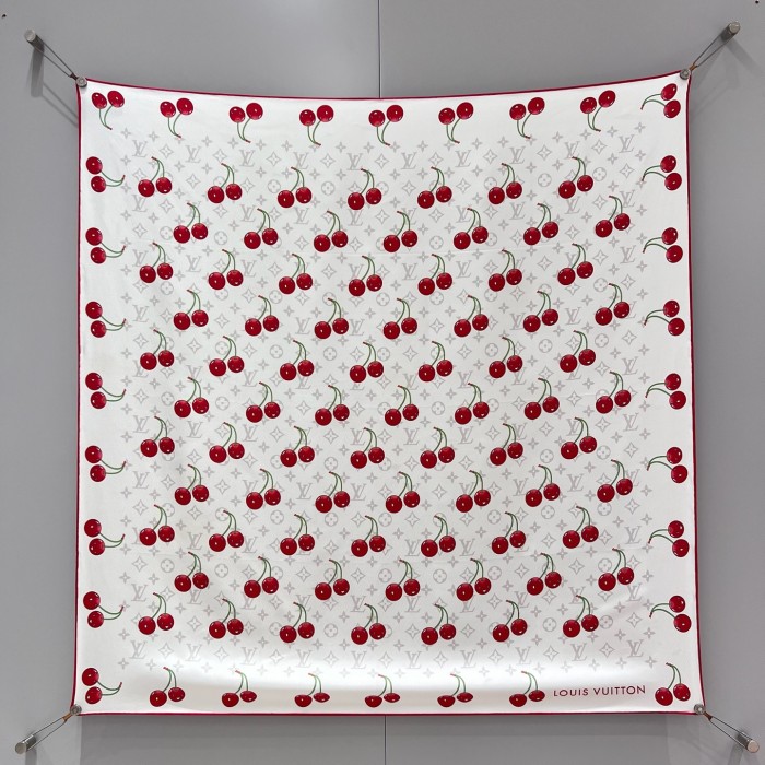 NIGO Louis Vuitton LV x TM MONOGRAM CERISE 90 Women's Cherry Pattern Letter Print Solid Color Pure Silk Square Scarf #nigo77353