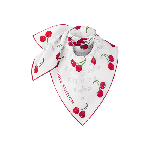 NIGO Louis Vuitton LV x TM MONOGRAM CERISE 90 Women's Cherry Pattern Letter Print Solid Color Pure Silk Square Scarf #nigo77353