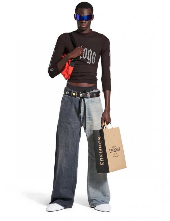 NIGO Balenciaga Men's Women's Colorblocking Denim Patchwork Old Damage Casual Loose Straight Leg Lace-Up Pants Ngvp #nigo1818