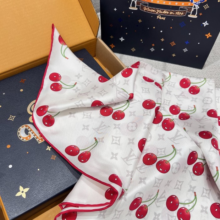 NIGO Louis Vuitton LV x TM MONOGRAM CERISE 90 Women's Cherry Pattern Letter Print Solid Color Pure Silk Square Scarf #nigo77353