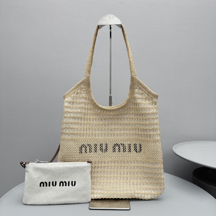NIGO MiuMiu IVY Raffia Women's Solid Color Linen Woven Mesh Letter Print Shopping Bag Shoulder Bags #nigo77355
