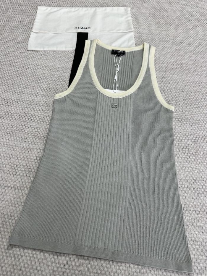 NIGO Chanel Women's Summer Solid Color Cotton Knitted Round Neck Tank Top #nigo77363