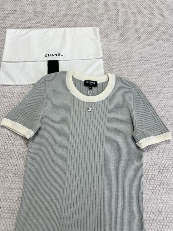 NIGO Chanel Women's Summer Solid Color Cotton Knitted Round Neck Short Sleeve T-Shirt #nigo77364