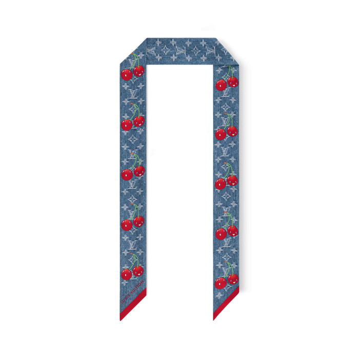 NIGO Louis Vuitton LV x TM Monogram Cerise Women's Cherry Pattern Letter Print Solid Colour Pure Silk Headband Scarf #nigo77352