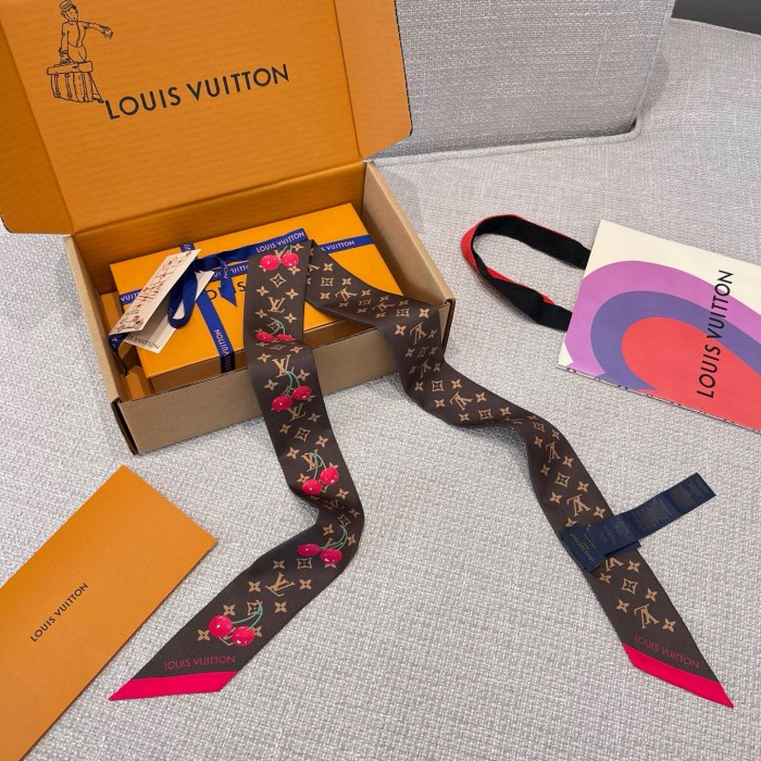 NIGO Louis Vuitton LV x TM Monogram Cerise Women's Cherry Pattern Letter Print Solid Colour Pure Silk Headband Scarf #nigo77352