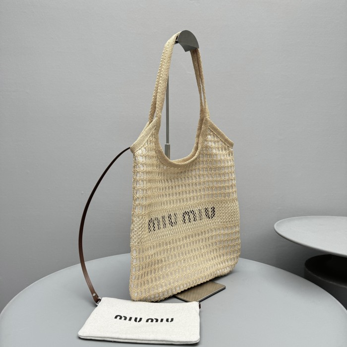 NIGO MiuMiu IVY Raffia Women's Solid Color Linen Woven Mesh Letter Print Shopping Bag Shoulder Bags #nigo77355