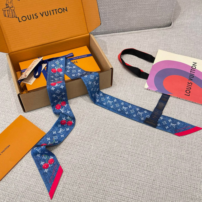 NIGO Louis Vuitton LV x TM Monogram Cerise Women's Cherry Pattern Letter Print Solid Colour Pure Silk Headband Scarf #nigo77352