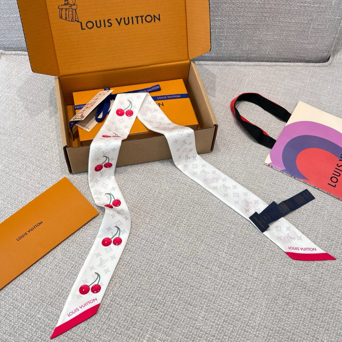 NIGO Louis Vuitton LV x TM Monogram Cerise Women's Cherry Pattern Letter Print Solid Colour Pure Silk Headband Scarf #nigo77352