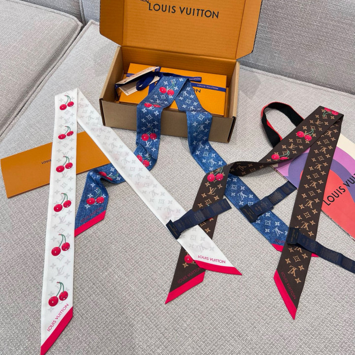 NIGO Louis Vuitton LV x TM Monogram Cerise Women's Cherry Pattern Letter Print Solid Colour Pure Silk Headband Scarf #nigo77352