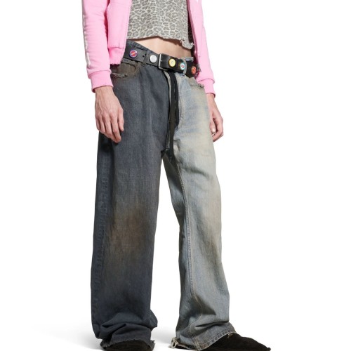 NIGO Balenciaga Men's Women's Colorblocking Denim Patchwork Old Damage Casual Loose Straight Leg Lace-Up Pants Ngvp #nigo1818