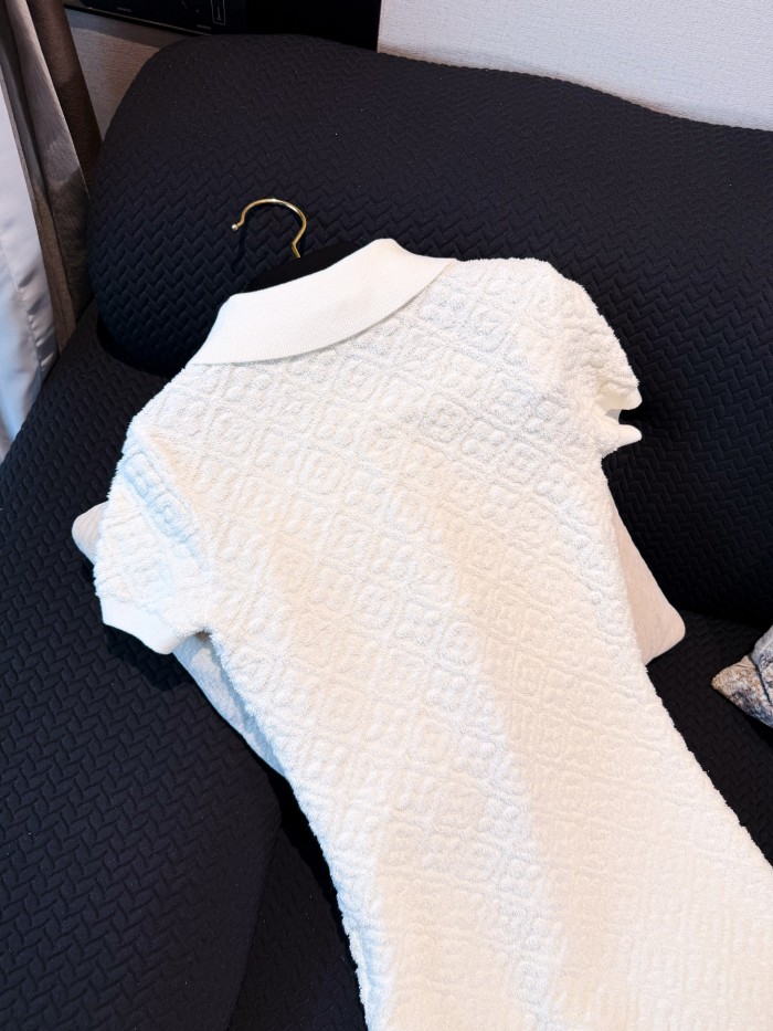 NIGO Louis Vuitton Women's Spring/Summer Embossed Letter Print Solid Color Wool Knit Half-Zip Slim-Fit Short-Sleeve Dress #nigo77361