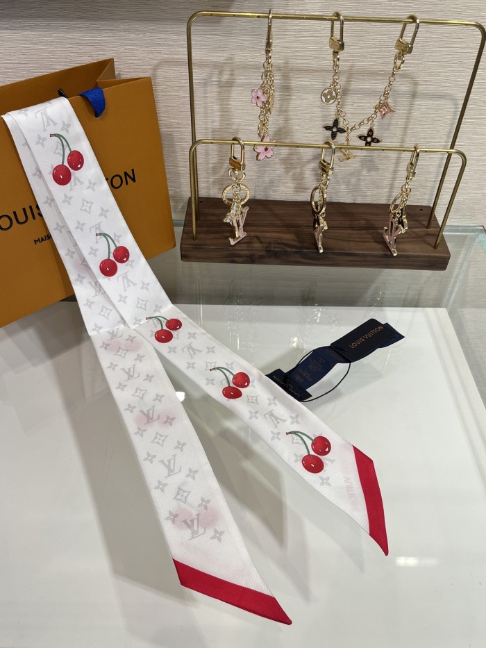 NIGO Louis Vuitton LV x TM Monogram Cerise Women's Cherry Pattern Letter Print Solid Colour Pure Silk Headband Scarf #nigo77352