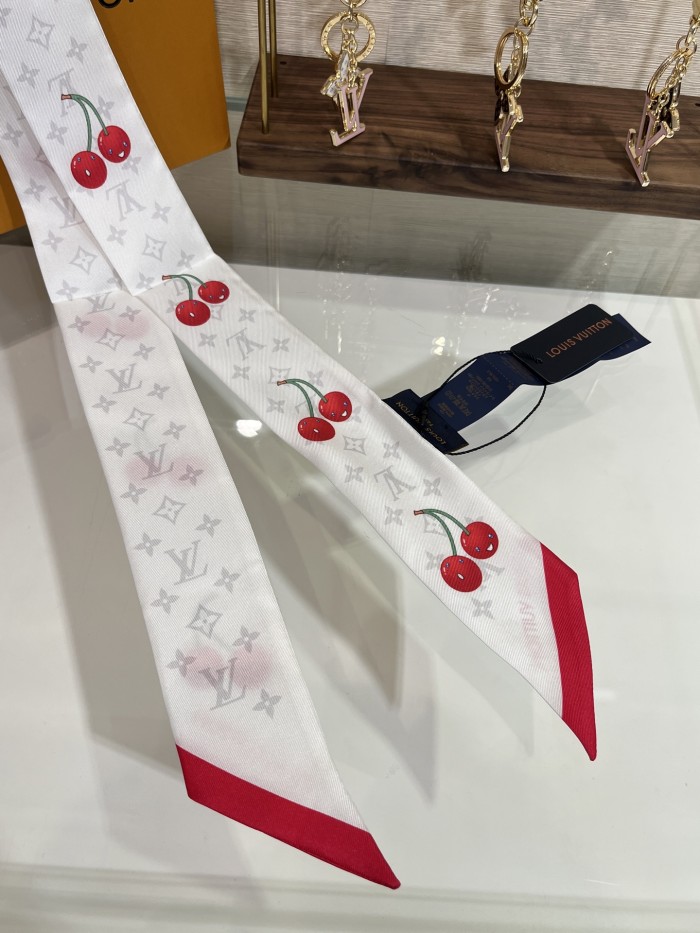 NIGO Louis Vuitton LV x TM Monogram Cerise Women's Cherry Pattern Letter Print Solid Colour Pure Silk Headband Scarf #nigo77352