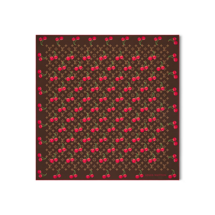 NIGO Louis Vuitton LV x TM MONOGRAM CERISE 90 Women's Cherry Pattern Letter Print Solid Color Pure Silk Square Scarf #nigo77353