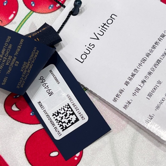NIGO Louis Vuitton LV x TM MONOGRAM CERISE 90 Women's Cherry Pattern Letter Print Solid Color Pure Silk Square Scarf #nigo77353
