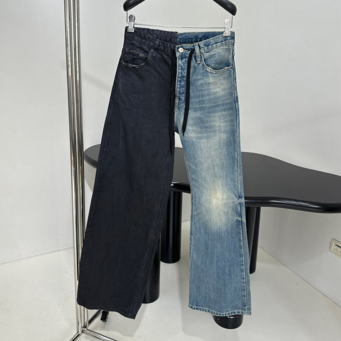 NIGO Balenciaga Men's Women's Colorblocking Denim Patchwork Old Damage Casual Loose Straight Leg Lace-Up Pants Ngvp #nigo1818
