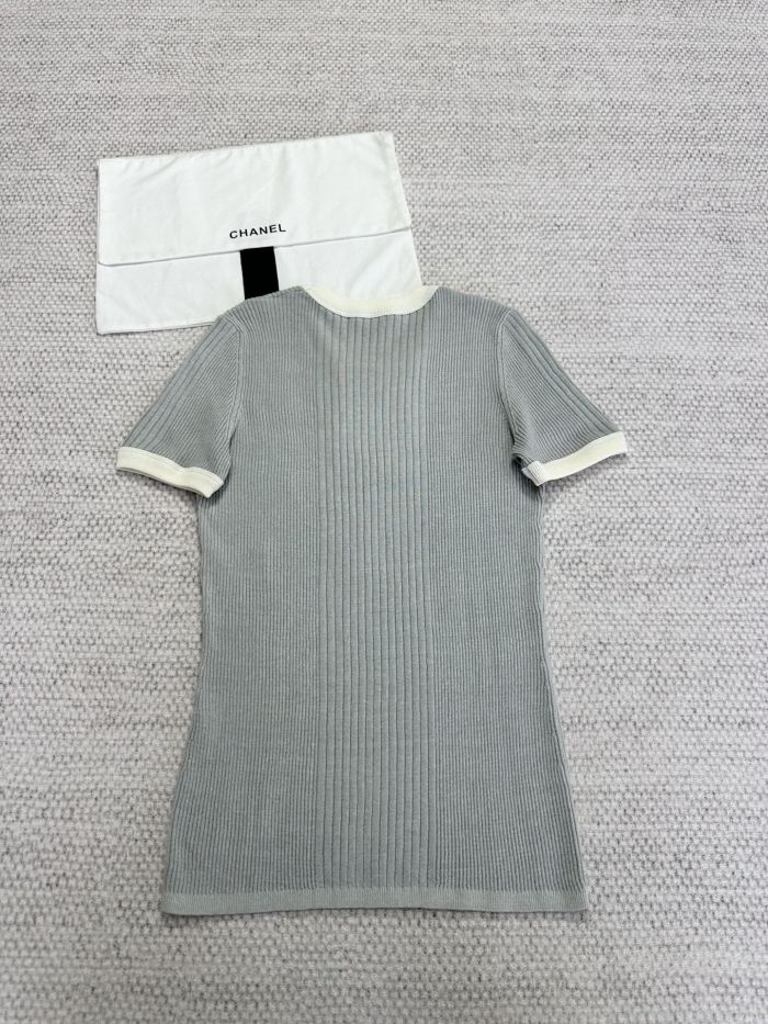 NIGO Chanel Women's Summer Solid Color Cotton Knitted Round Neck Short Sleeve T-Shirt #nigo77364