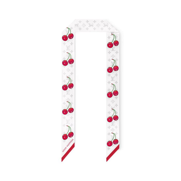 NIGO Louis Vuitton LV x TM Monogram Cerise Women's Cherry Pattern Letter Print Solid Colour Pure Silk Headband Scarf #nigo77352