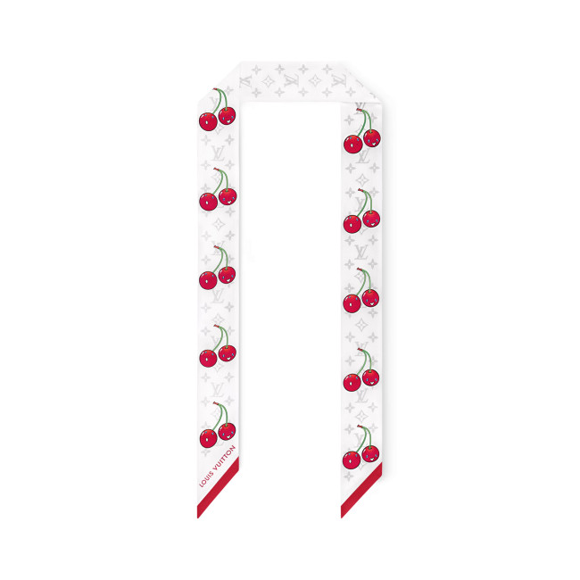 NIGO Louis Vuitton LV x TM Monogram Cerise Women's Cherry Pattern Letter Print Solid Colour Pure Silk Headband Scarf #nigo77352