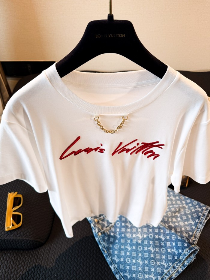 NIGO Louis Vuitton Women's Summer Solid Color Embroidered Letter Print Round Neck Cotton Short T-Shirt #nigo77359