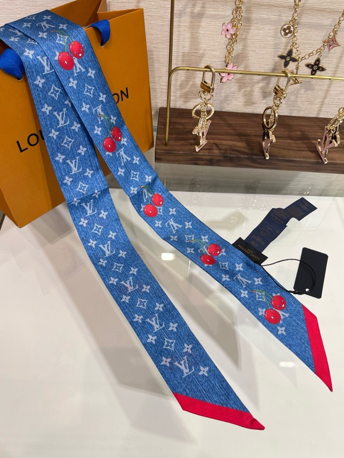 NIGO Louis Vuitton LV x TM Monogram Cerise Women's Cherry Pattern Letter Print Solid Colour Pure Silk Headband Scarf #nigo77352
