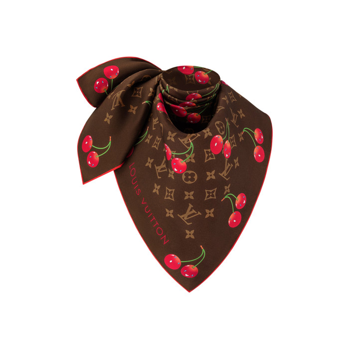 NIGO Louis Vuitton LV x TM MONOGRAM CERISE 90 Women's Cherry Pattern Letter Print Solid Color Pure Silk Square Scarf #nigo77353
