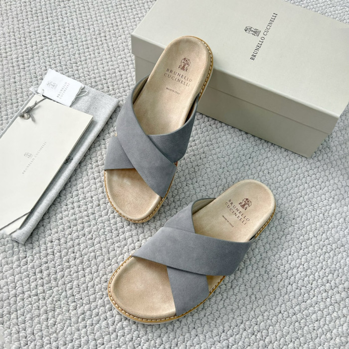 NIGO Brunello Cucinelli Men's Summer Solid Color Suede Leather Sandals Slippers Shoes #nigo77385