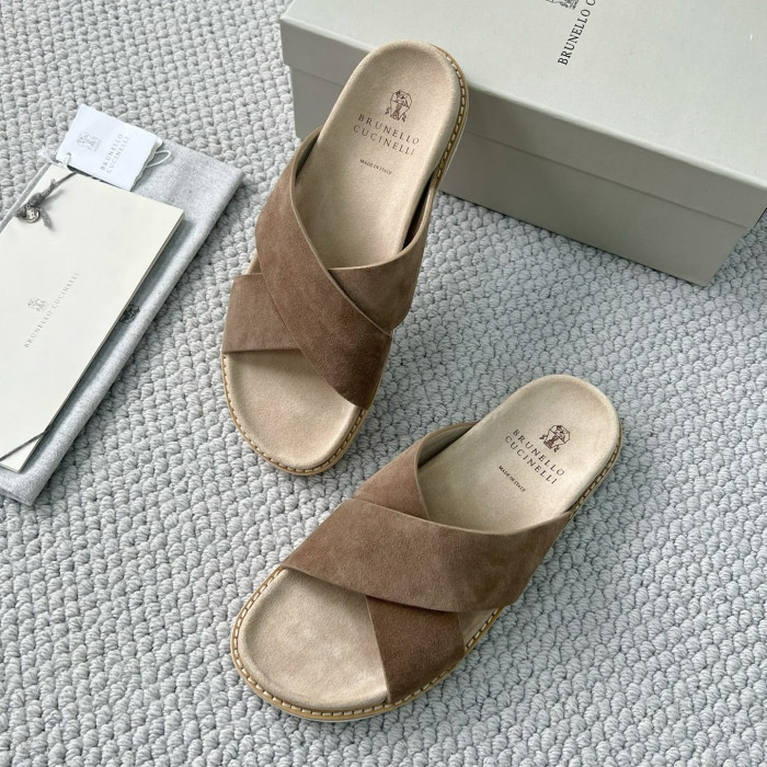NIGO Brunello Cucinelli Men's Summer Solid Color Suede Leather Sandals Slippers Shoes #nigo77385