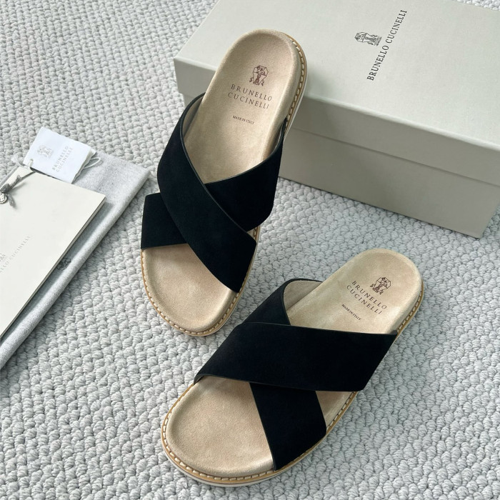 NIGO Brunello Cucinelli Men's Summer Solid Color Suede Leather Sandals Slippers Shoes #nigo77385