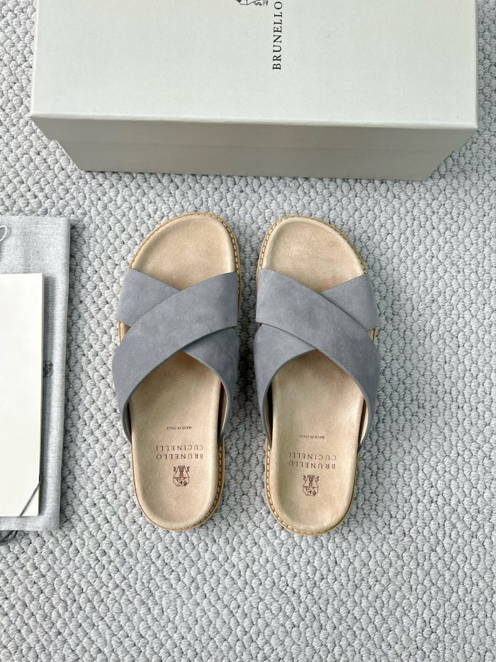 NIGO Brunello Cucinelli Men's Summer Solid Color Suede Leather Sandals Slippers Shoes #nigo77385