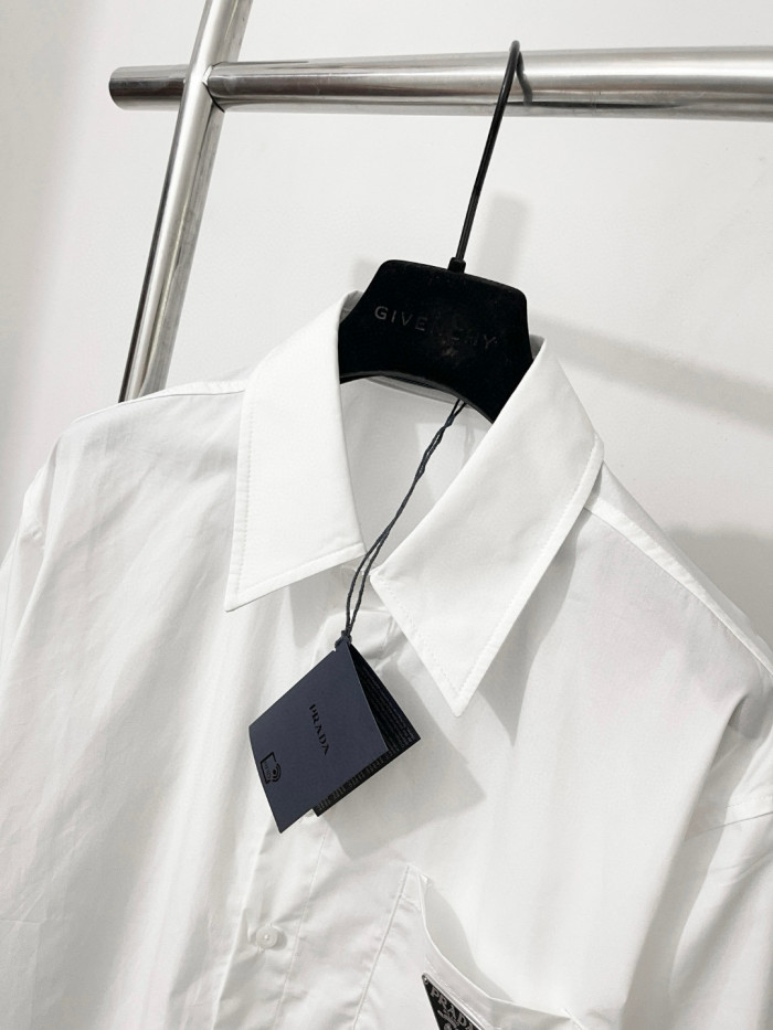 NIGO Prada Men’s Women's Spring/Summer Solid Color Cotton Triangle Label Pocket Single Button Long Sleeve Shirt #nigo77372