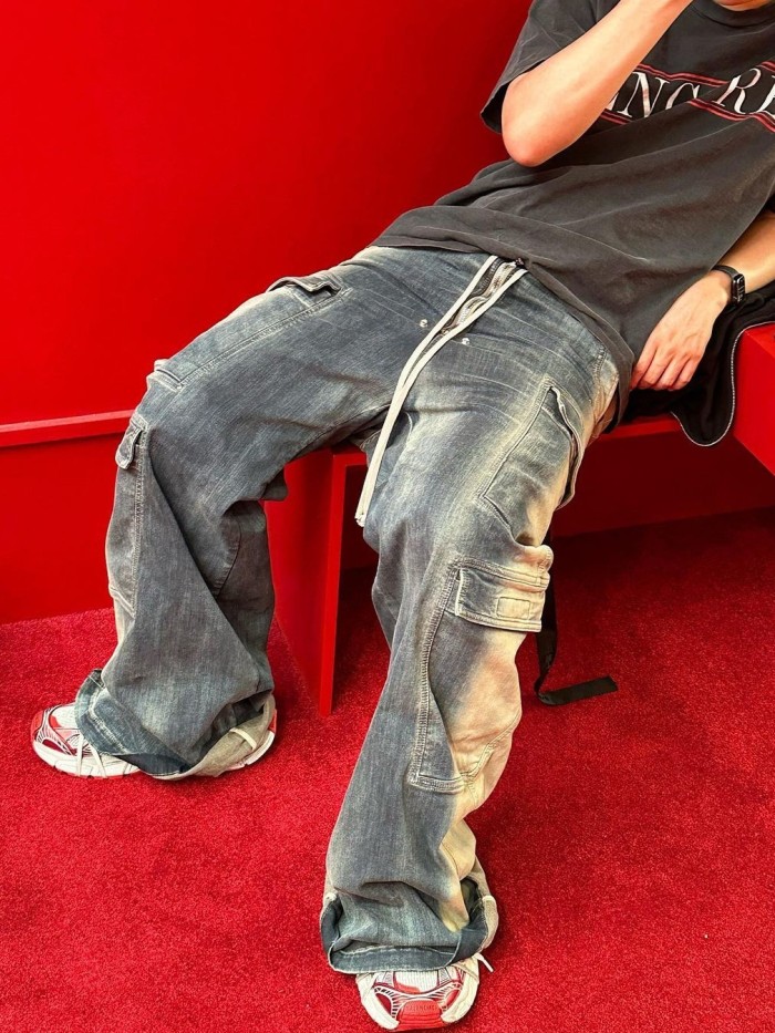 NIGO Rick Owens Men's Four Seasons High Street Wide Leg Loose Washed Casual Gradient Color Straight Pants Jeans Ngvp #nigo1822