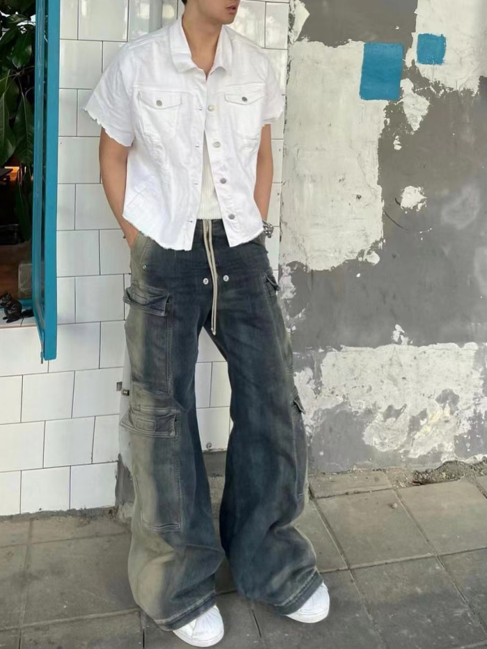 NIGO Rick Owens Men's Four Seasons High Street Wide Leg Loose Washed Casual Gradient Color Straight Pants Jeans Ngvp #nigo1822