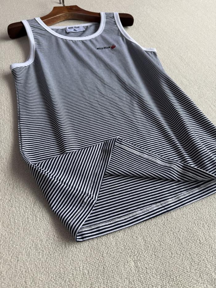 NIGO MiuMiu Women's Summer Striped Printed Ribbed Knit Round Neck Tank Top #nigo77425