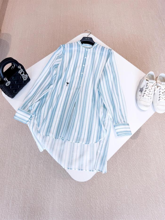 NIGO Dior Women's Summer Striped Printed Lightweight Single-Breasted Long-Sleeved Shirt #nigo77417