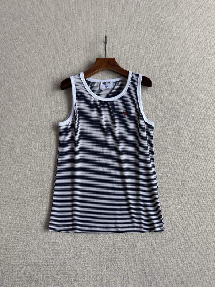 NIGO MiuMiu Women's Summer Striped Printed Ribbed Knit Round Neck Tank Top #nigo77425