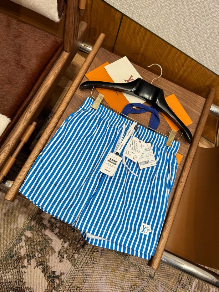 NIGO Louis Vuitton Men's Summer Solid Colour Striped Print Casual Drawstring Beach Shorts #nigo77411