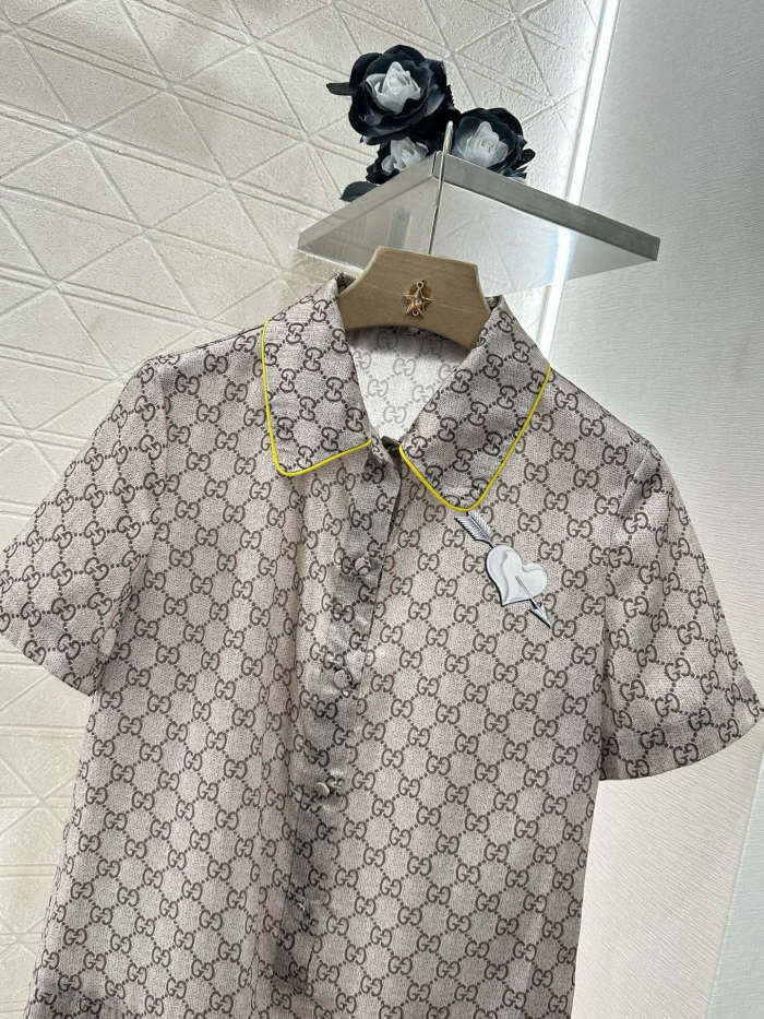 NIGO Gucci Women's Spring/Summer Solid Color Logo Print Cotton Single-Breasted Short-Sleeved Jumpsuit #nigo77415