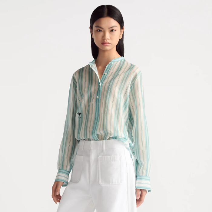 NIGO Dior Women's Summer Striped Printed Lightweight Single-Breasted Long-Sleeved Shirt #nigo77417