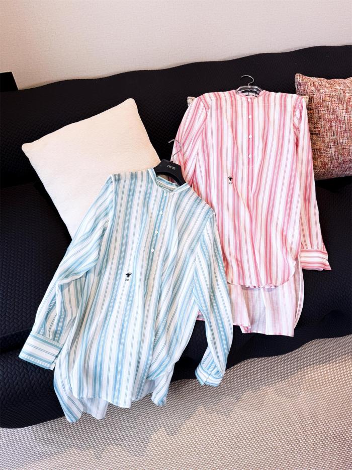 NIGO Dior Women's Summer Striped Printed Lightweight Single-Breasted Long-Sleeved Shirt #nigo77417